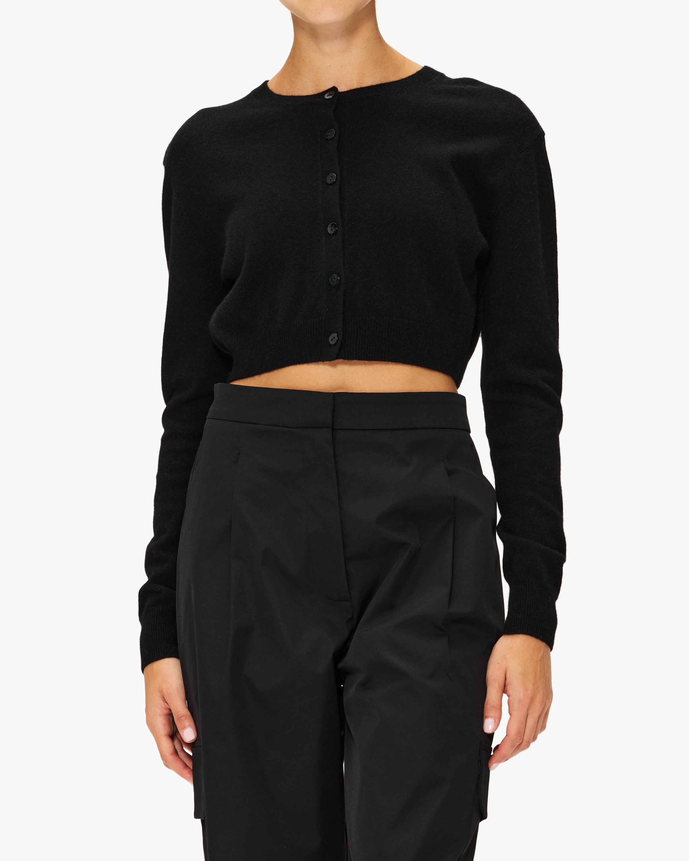 Enza Costa Cashmere Fitted Cardigan in Black S Enza Costa Cashmere Fitted Cardigan in Black S