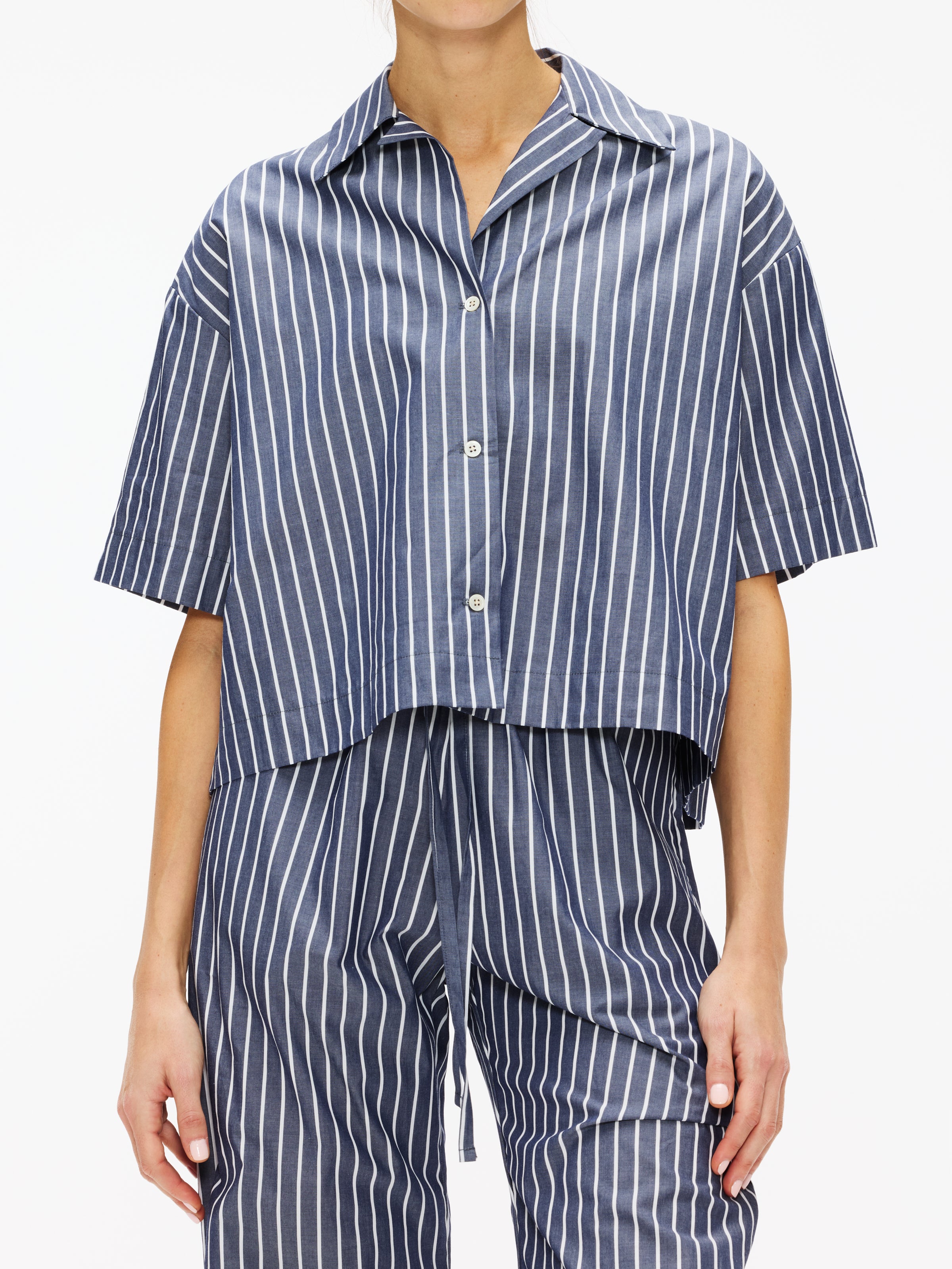 Enza Costa Poplin Cropped Short Sleeve Shirt – The Shop at
