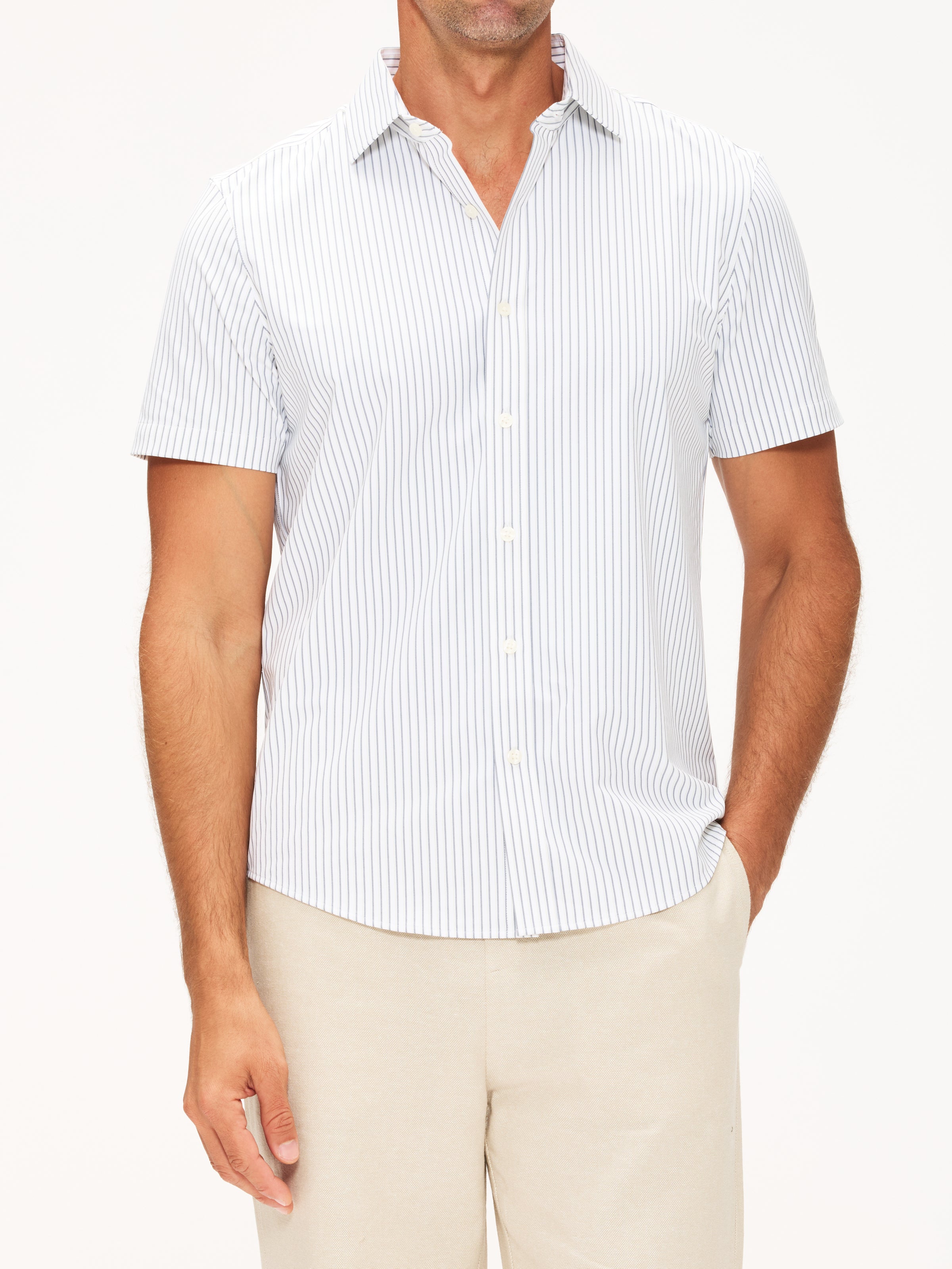 rhone dress shirt Commuter Semi Spread Collar -- Light Blue Downtown Stripe The Rhone Commuter Long Sleeve Dress Shirt is a smart choice for any casual occasion Rhone Men's Commuter Polo |