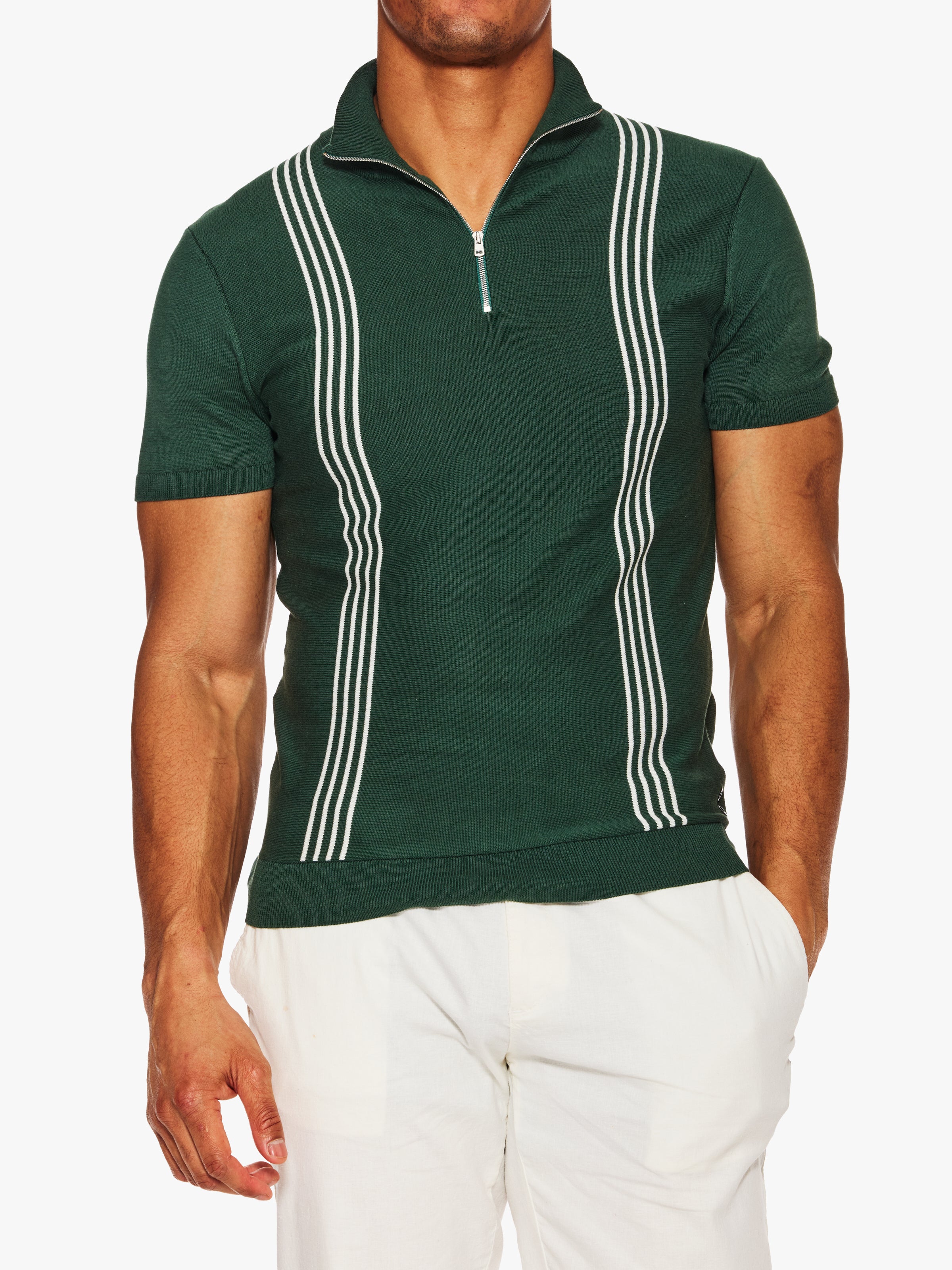 Ron Dorff Cotton-Silk Zip Collar Polo W. Stripes