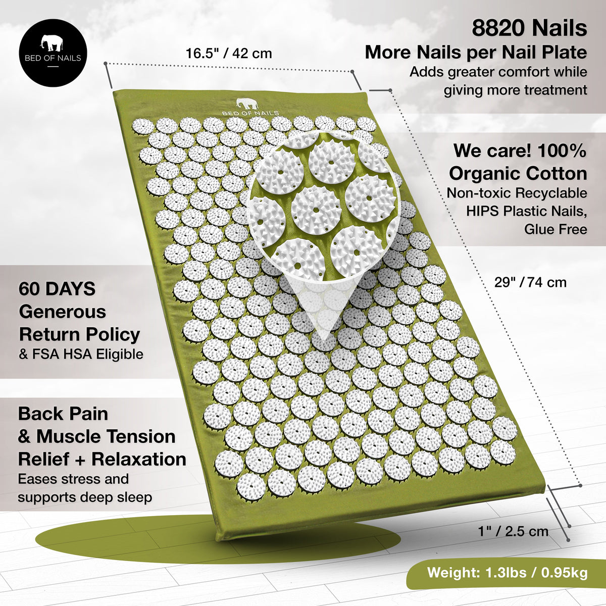 Buy INTEY Acupressure Mat Set, Help Release Back Pain and Tension, Bed of Nails  Acupuncture Mat and Pillow for Muscle Massage Green Online at  desertcartINDIA