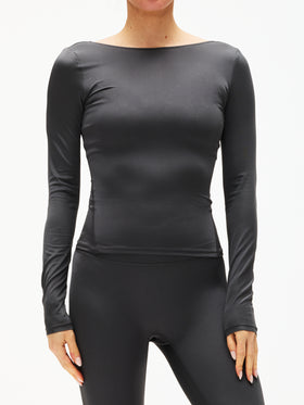 Adanola Ultimate Gloss Long Sleeve Scoop Back Top