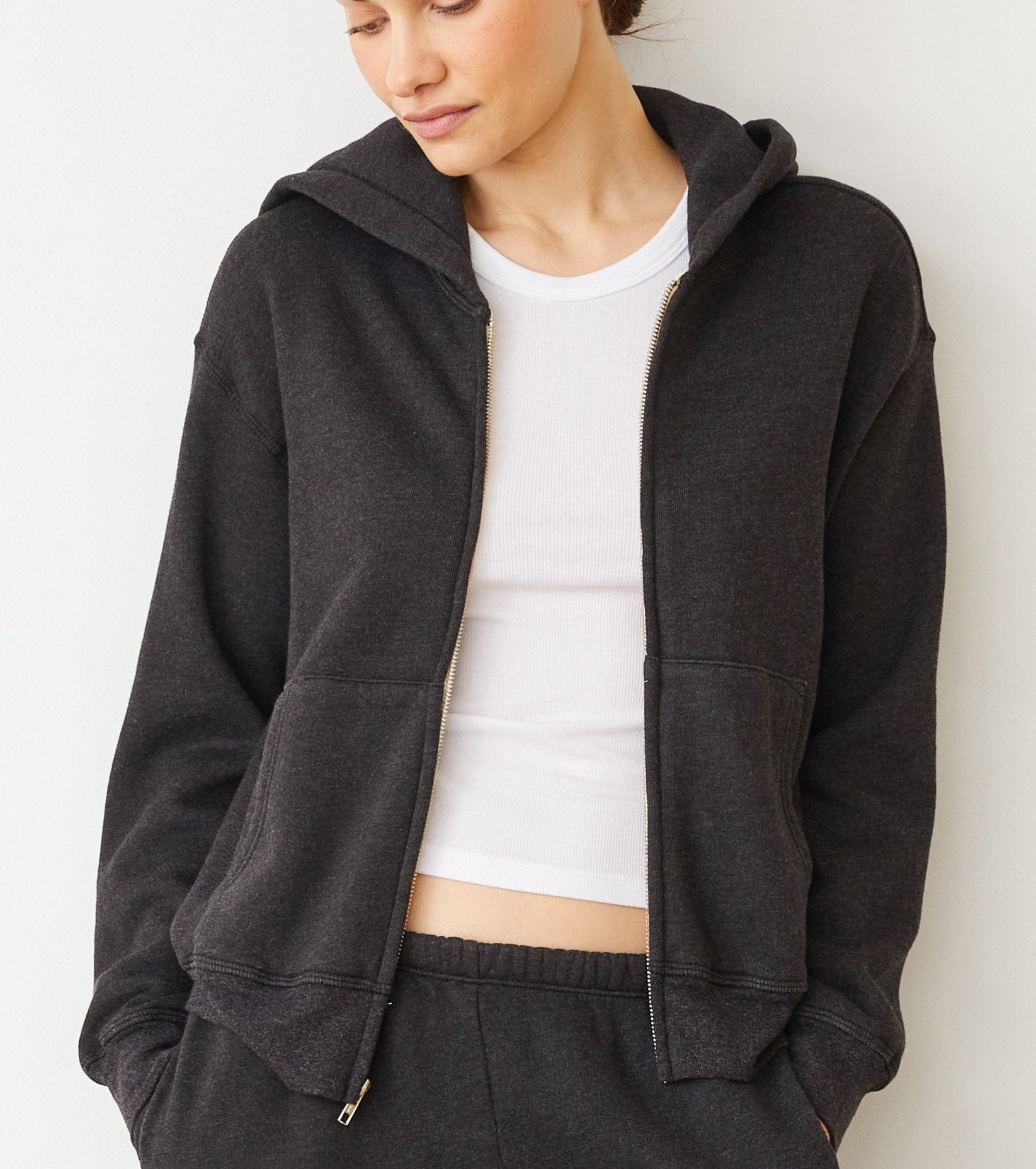 Monrow Teddy Fleece Relaxed Zip Up Hoody