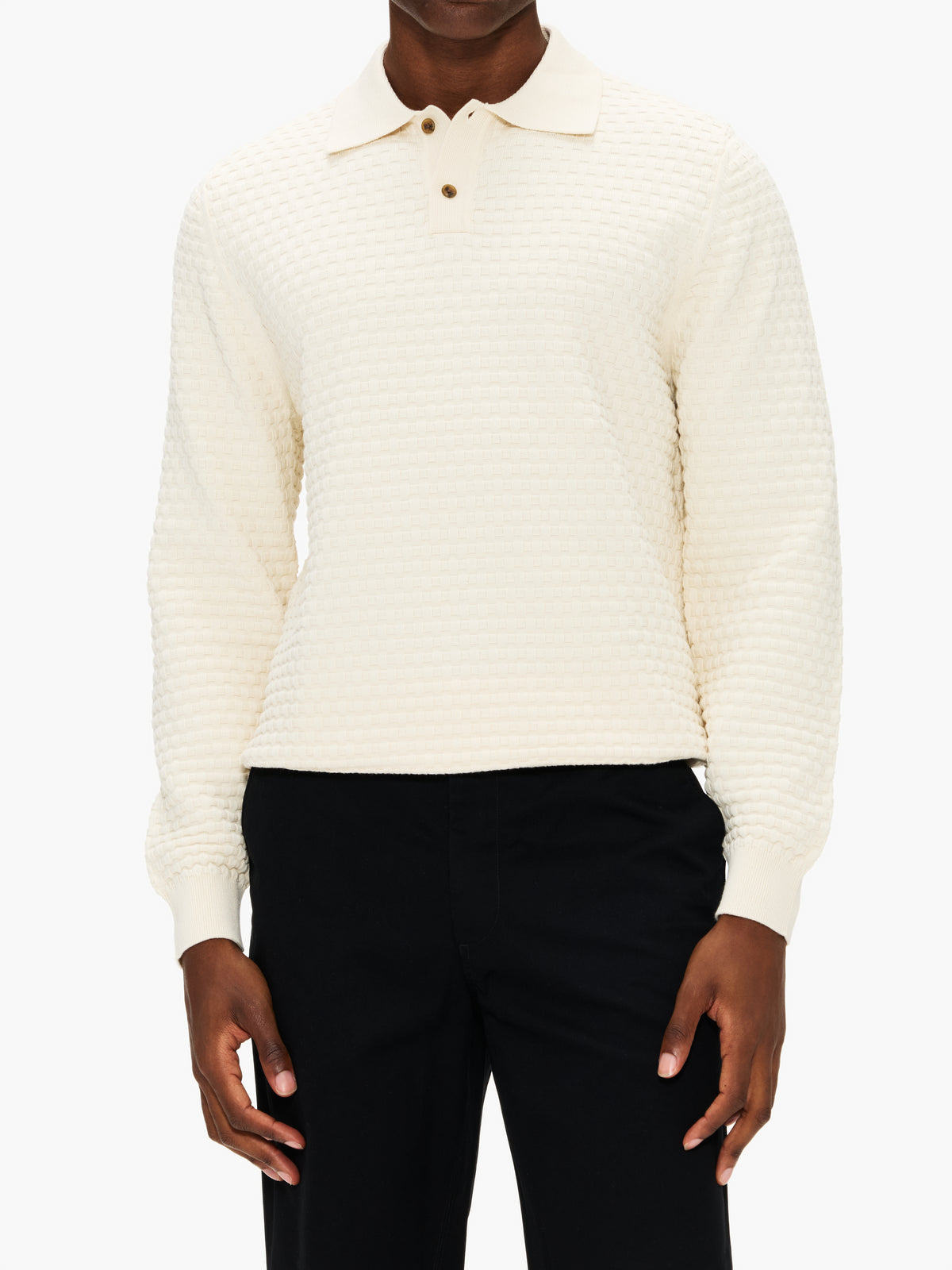 Les Deux Check Structure Knitted Long Sleeve Polo