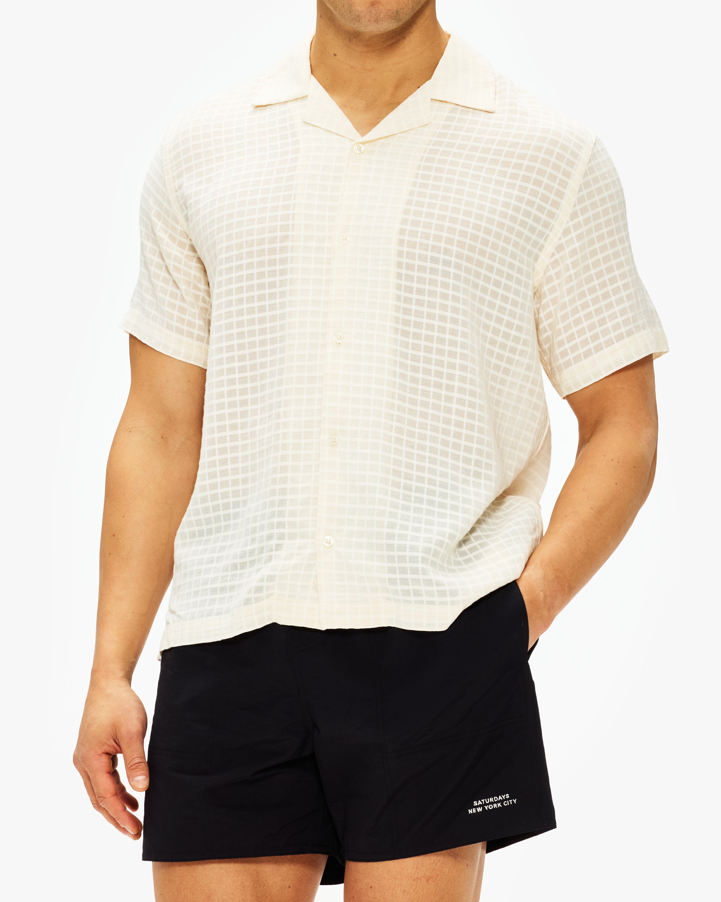Saturdays NYC Canty Sheer Check Short Sleeve Shirt