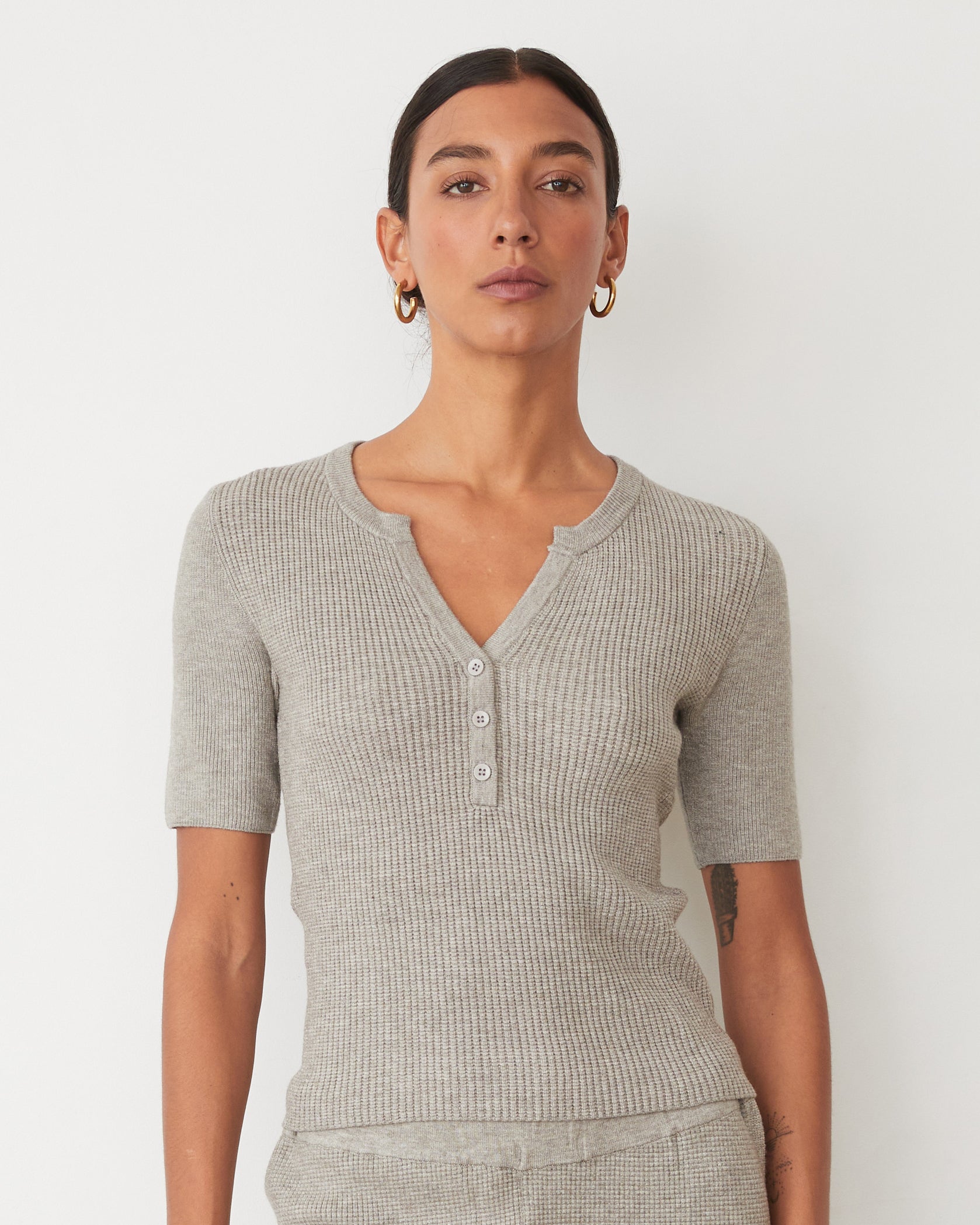 Monrow Softknit Rib Waffle Henley