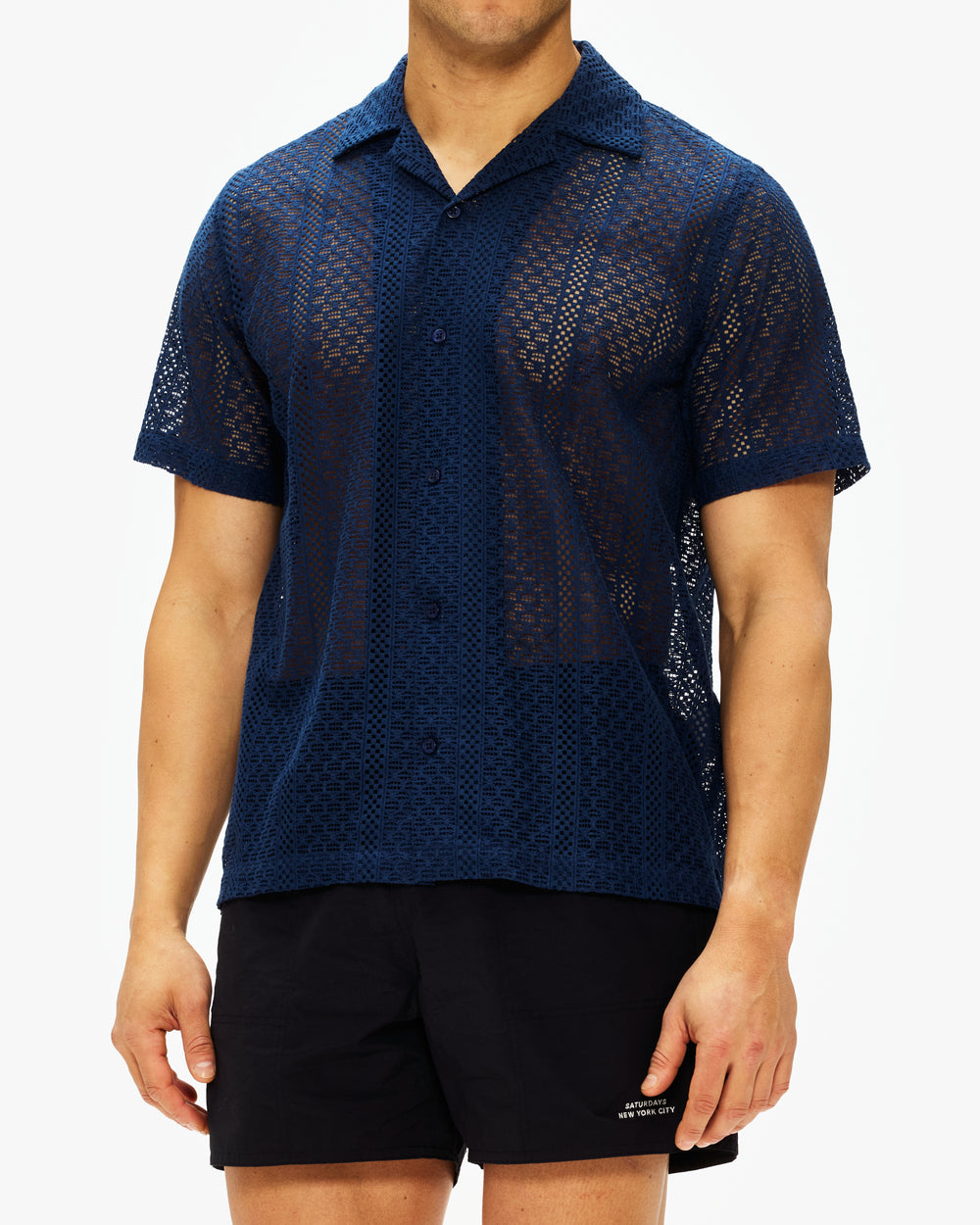 Saturdays NYC Canty Cotton Lace Short Sleeve Shirt