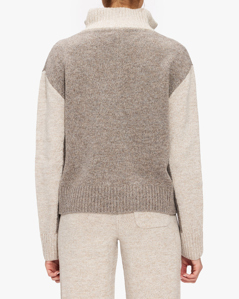 Monrow Wool Cashmere Marled Color Block Half Zip Sweater