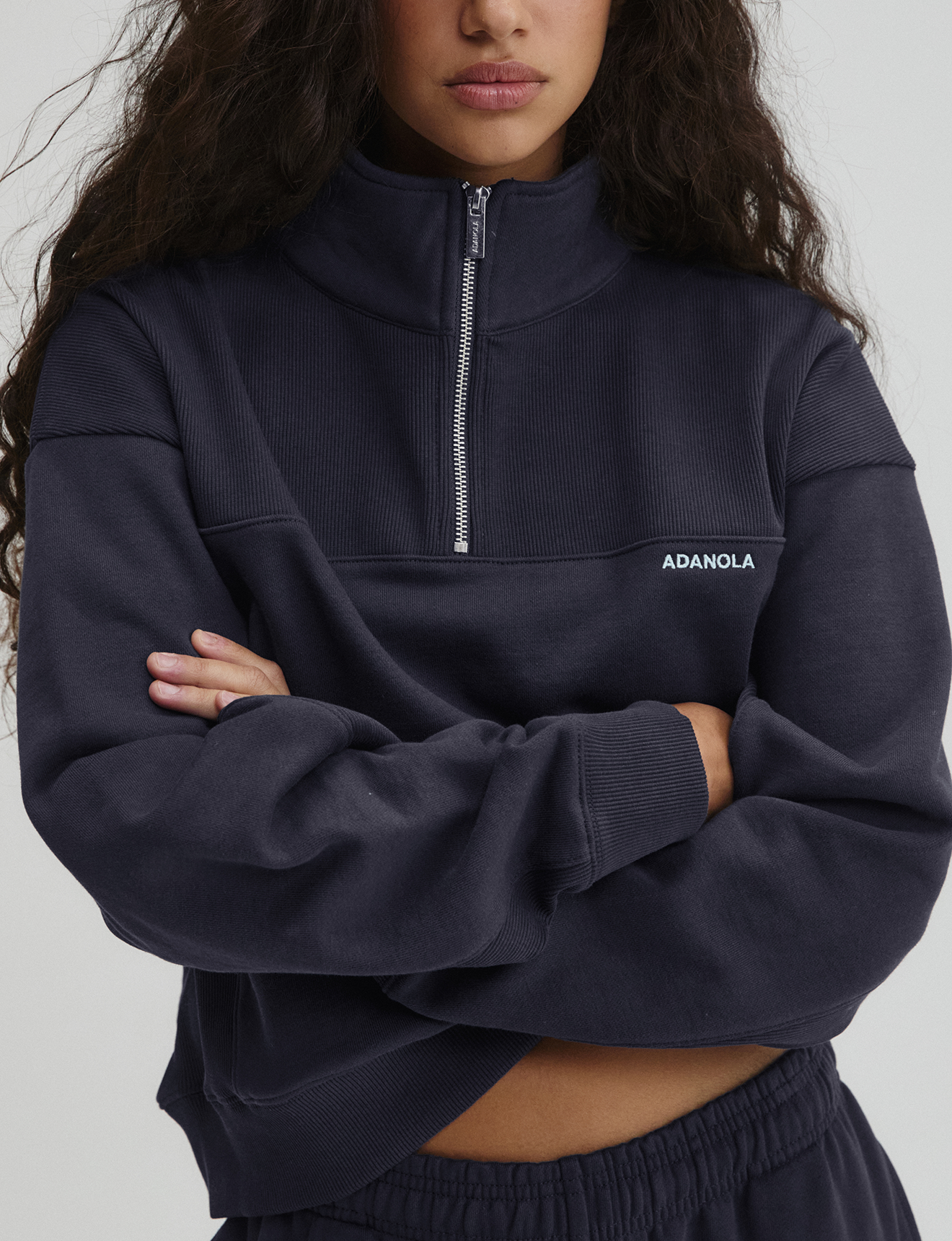 Adanola Ribbed Panel Funnel Neck Sweatshirt