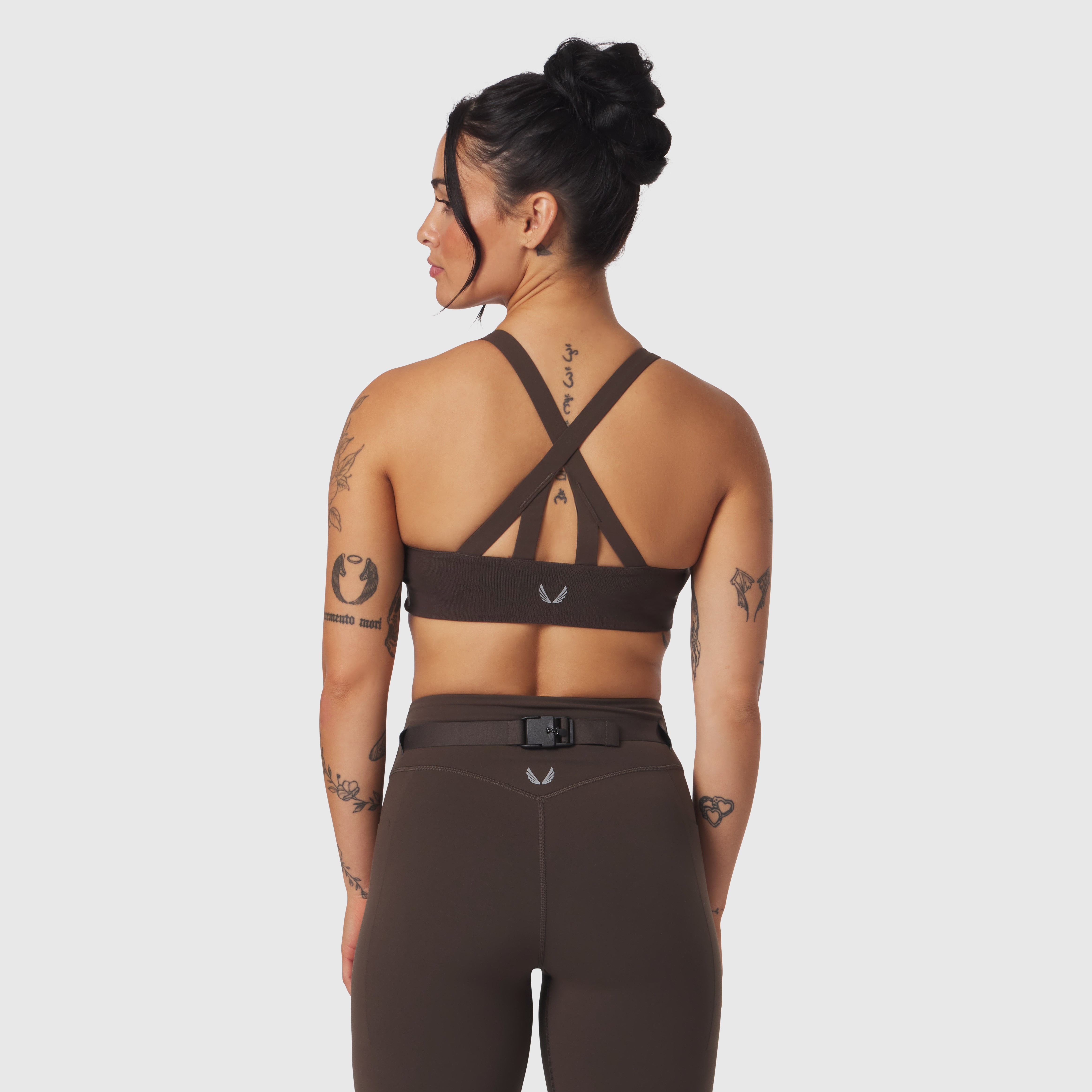 W039. LYCRA® Hybrid Sports Bra - Dark Earth