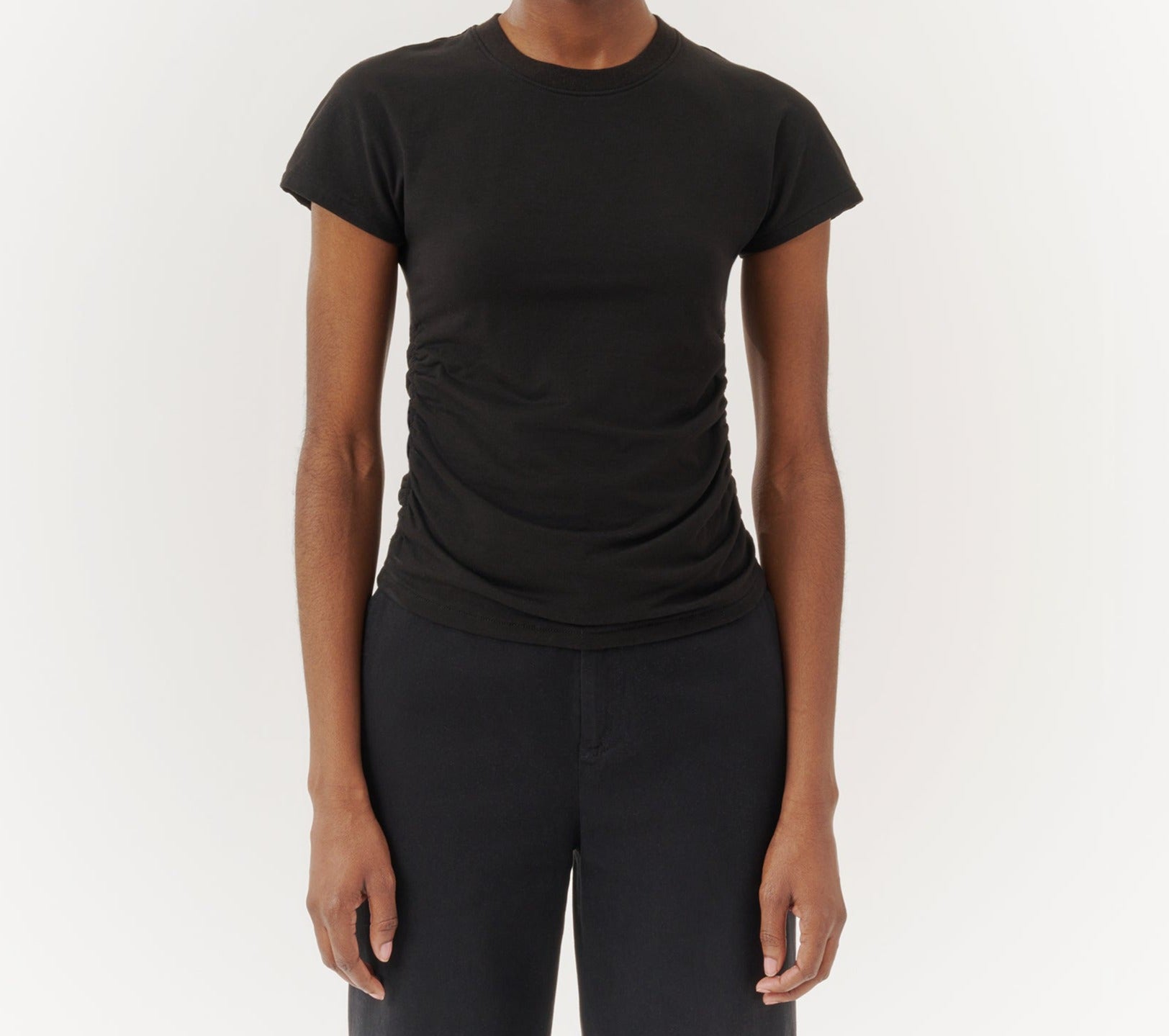 Pima Cotton Crew Neck Ruched Tee