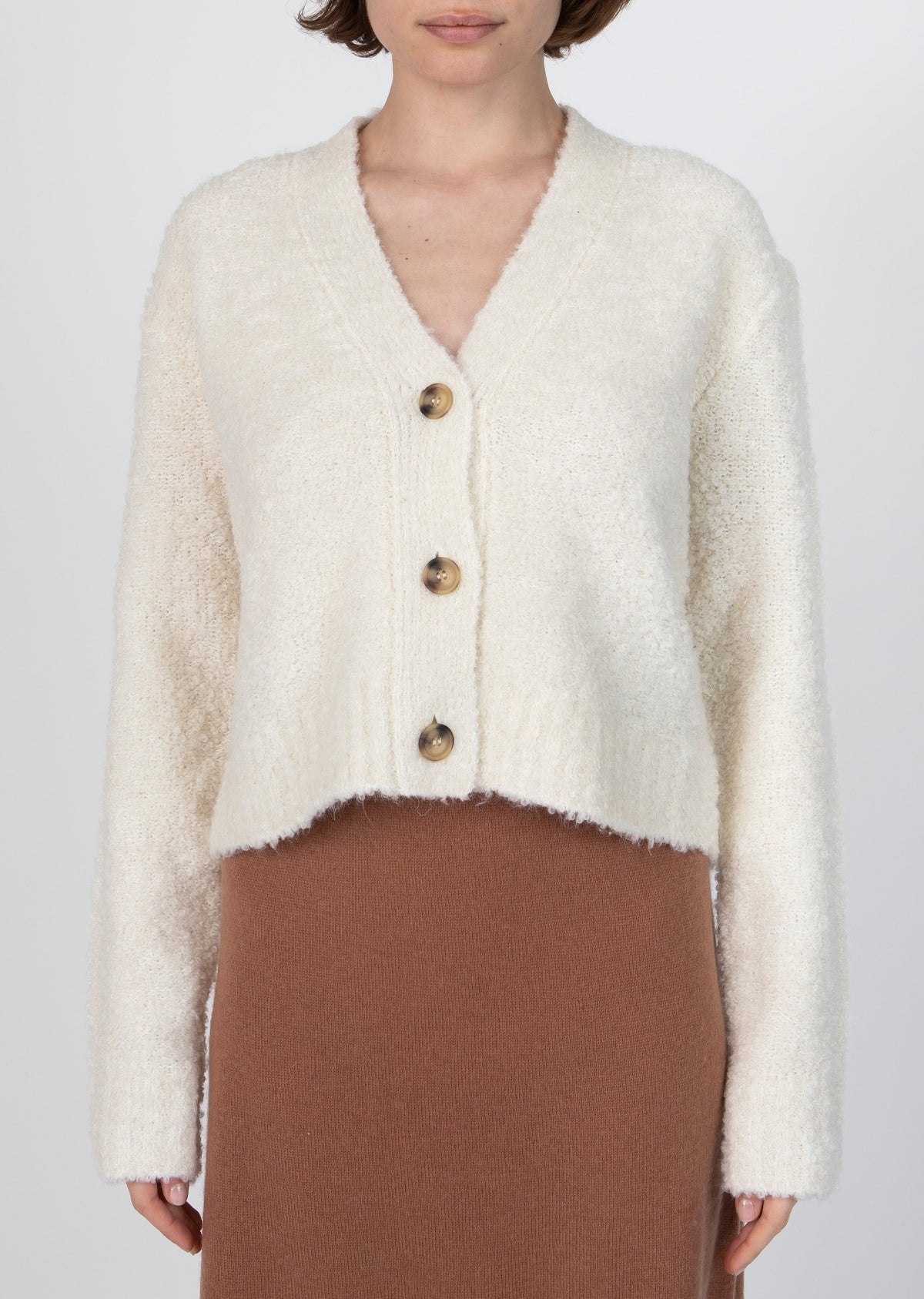 Wool Blend Boucle Cropped Cardigan