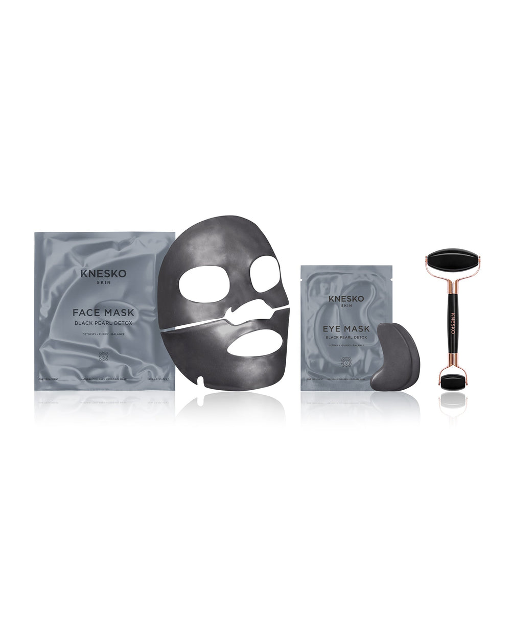 Black Pearl Detox Collagen Mask & Obsidian Gemstone Roller Discovery Kit
