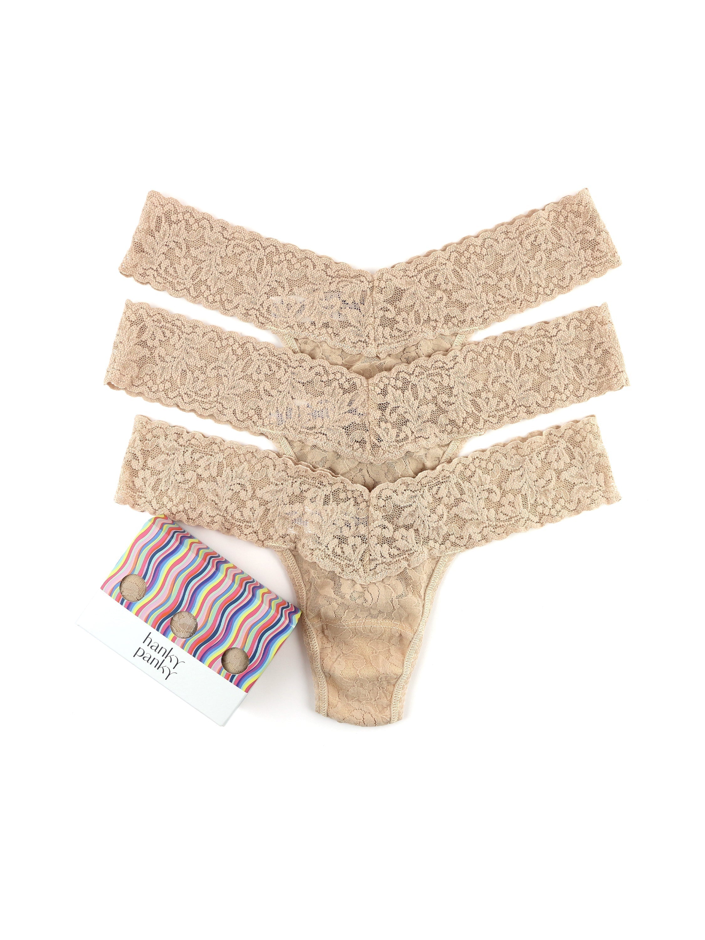 hanky panky ミッドライズ　ソング　3点セット 3 Pack Original Rise Thongs in Black, White & Chai | Hanky Panky