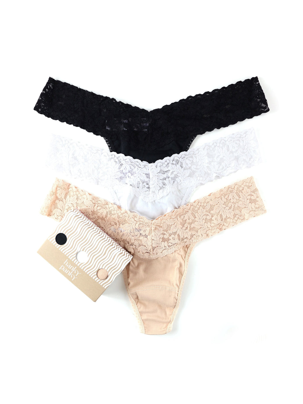 【HANKY PANKY】stretch-organic cotton original-rise thongs hanky panky, Supima Cotton Original Rise Thong with Lace
