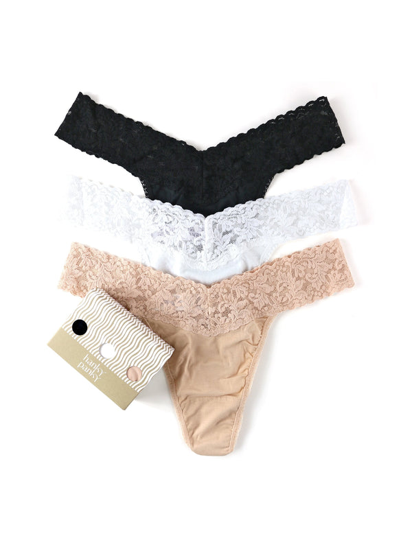 Hanky Panky 3-Pack Supima® Cotton Original Rise Thongs with Lace