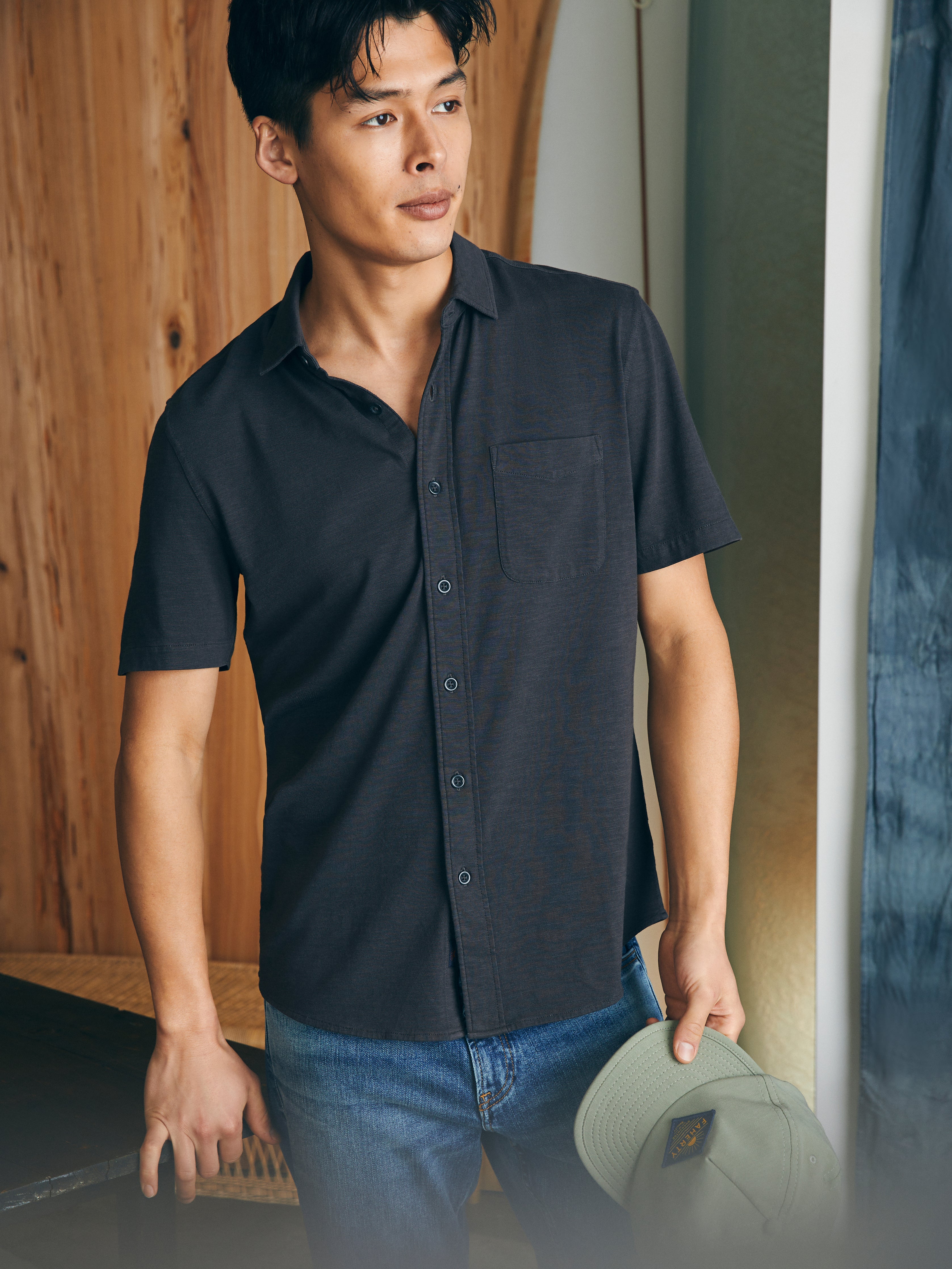 Faherty Short-Sleeve Sunwashed Knit Shirt (Single Pocket)