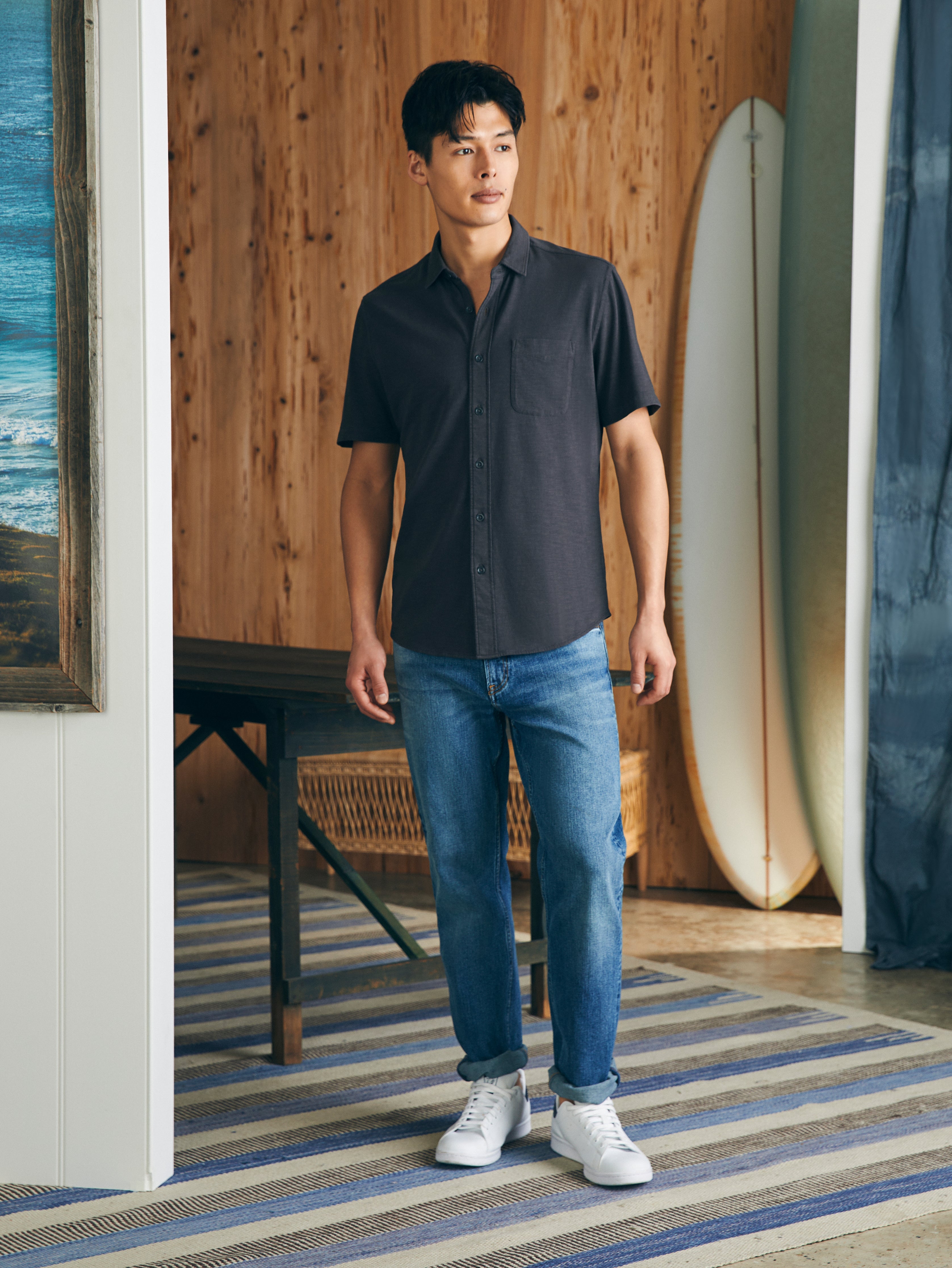 Faherty Short-Sleeve Sunwashed Knit Shirt (Single Pocket)