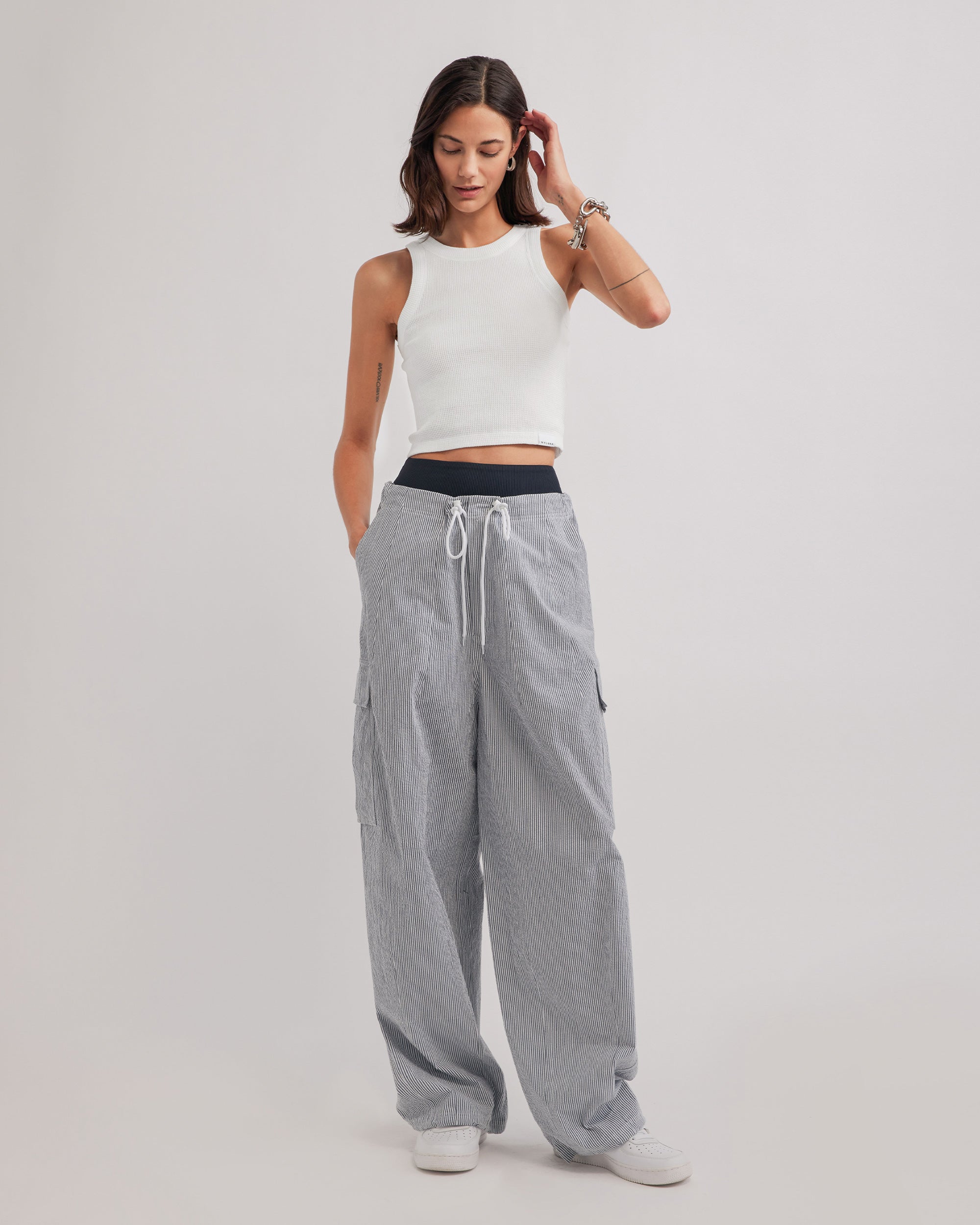 ALINA SEERSUCKER PANTS NAVY & WHITE STRIPE