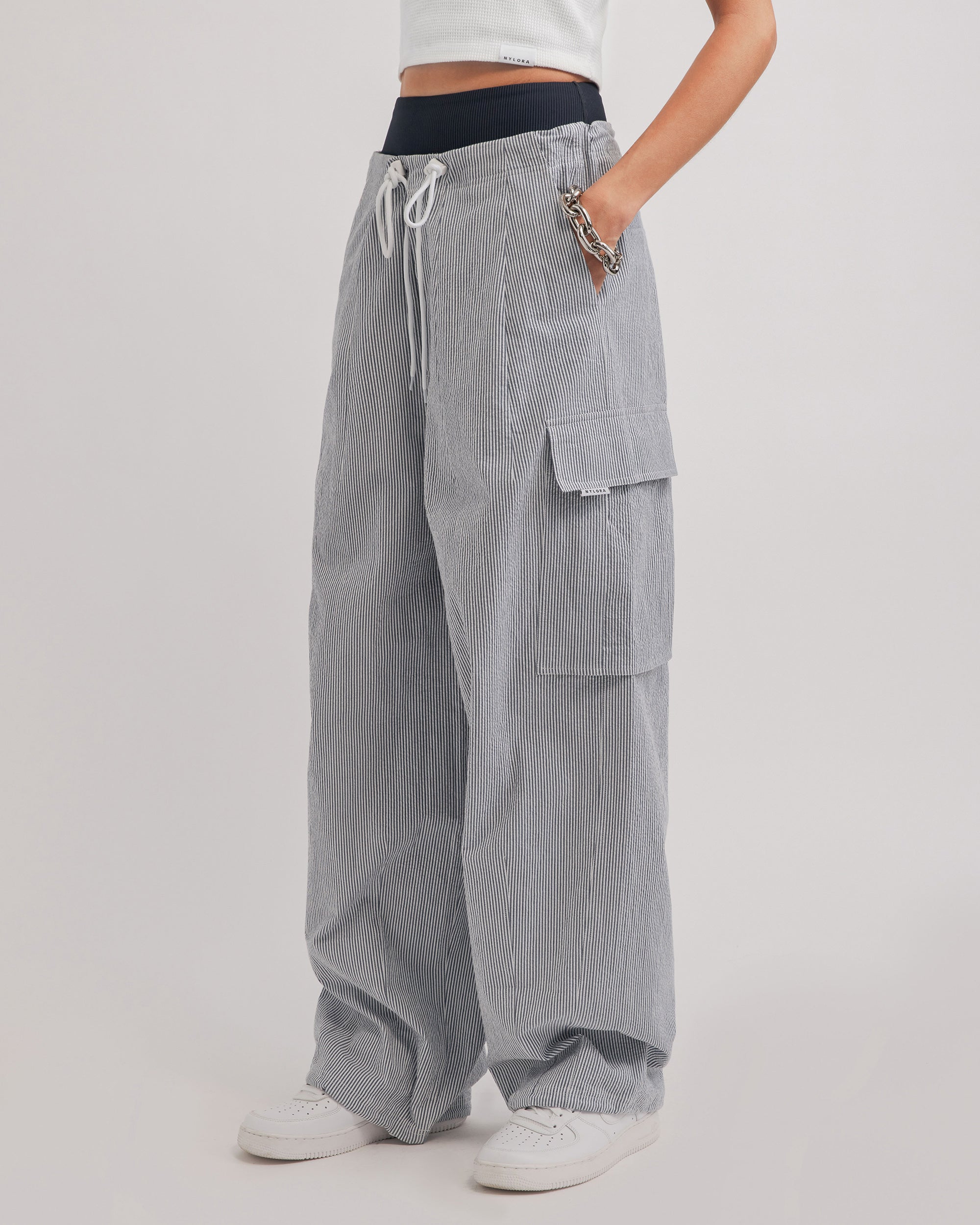 ALINA SEERSUCKER PANTS NAVY & WHITE STRIPE