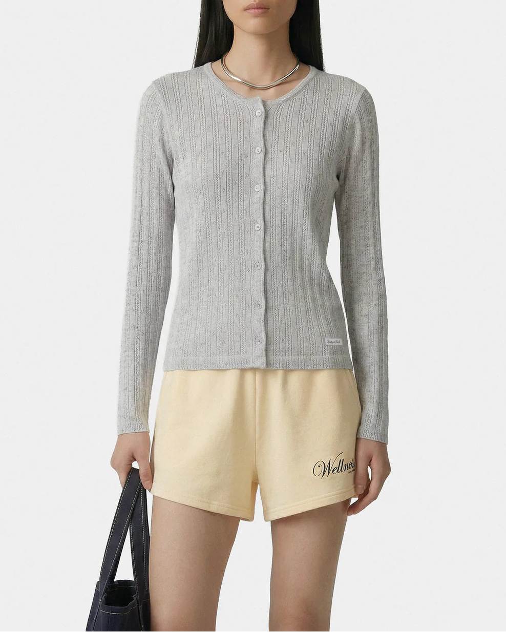 Sporty & Rich Signature Logo Pointelle Cardigan