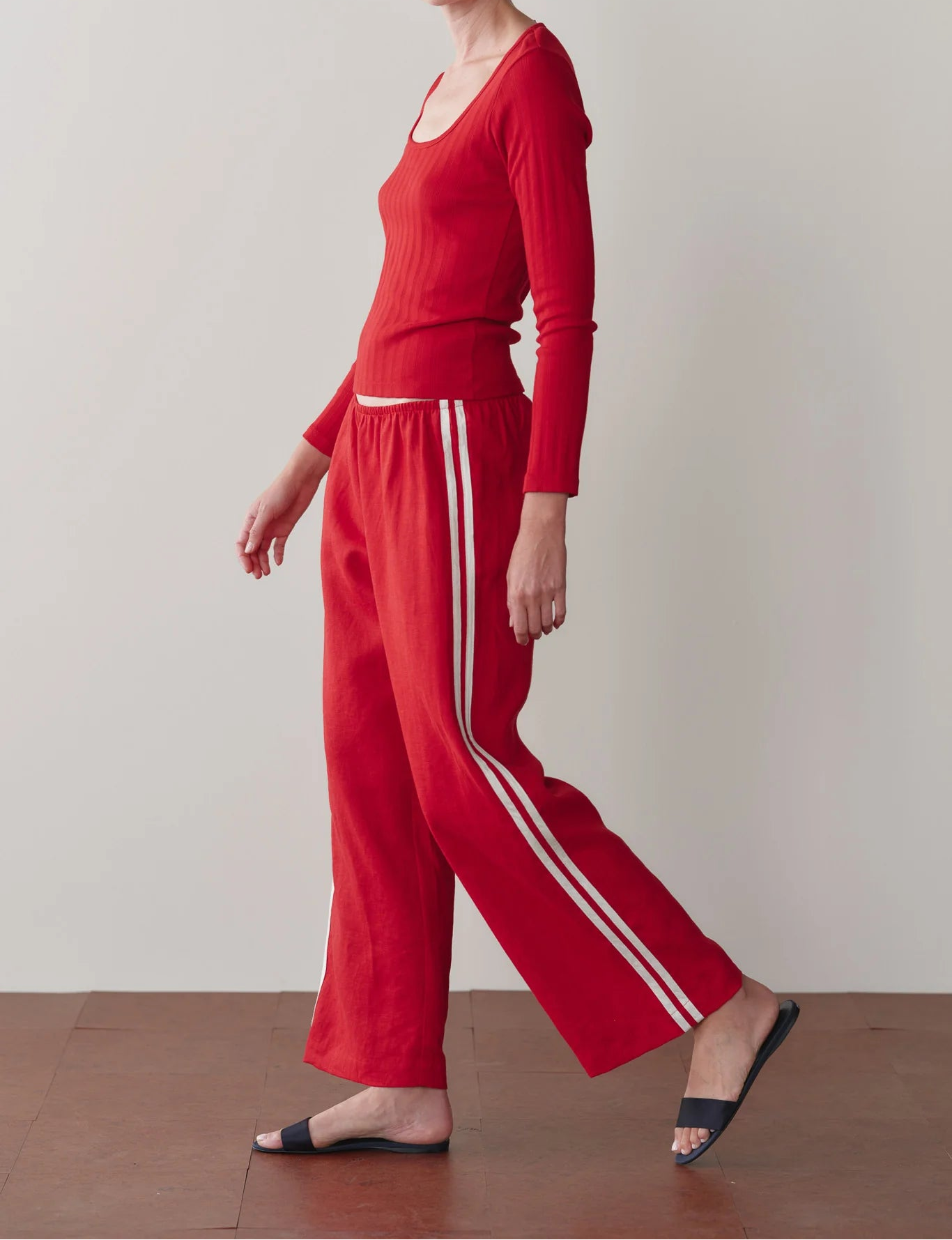 Donni The Linen Crop Racer Stripe Pant