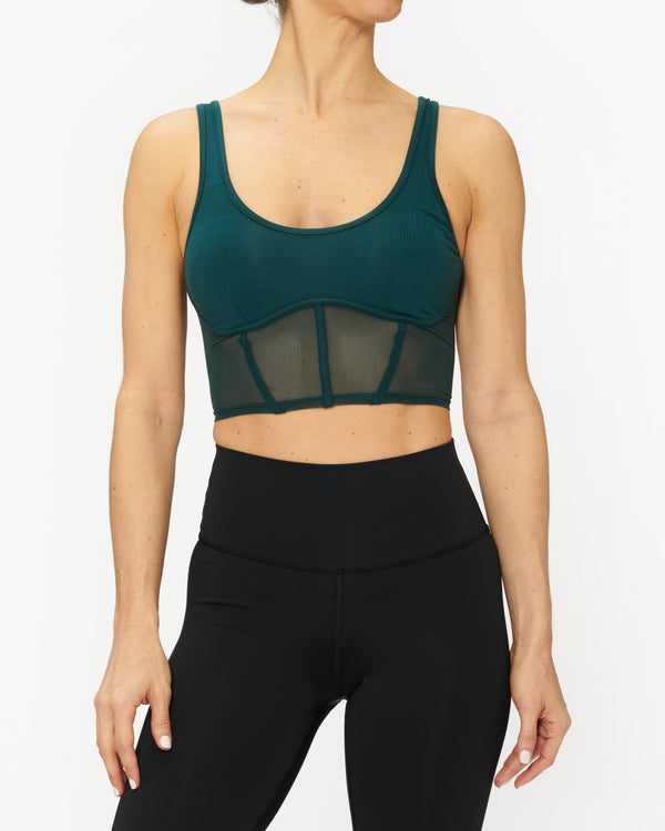 Alo Yoga®  Airlift Line Up Bra in Midnight Green, Size: Small