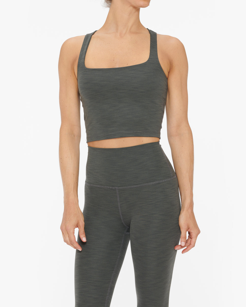 BEYOND YOGA HEATHER RIB SQUARE NECK CROPPED TANK